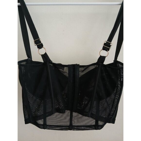 Oh Polly Bustier Bra Top US 4 Black Mesh Corset Boned  Lingerie Edgy Sheer - Picture 7 of 7